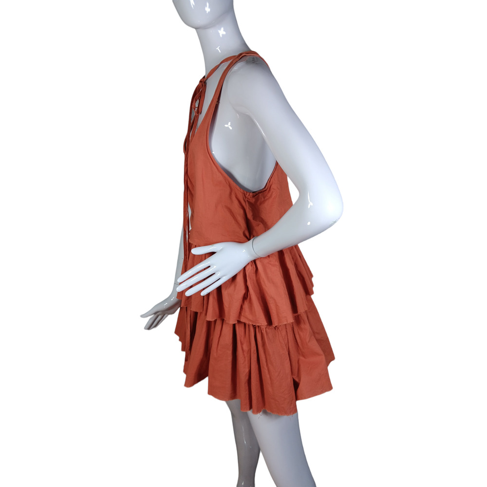 One Teaspoon Mini Dress Size 6 Ruffled Raw Hems Racer Back Rusty Orange - Picture 6 of 12